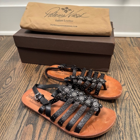 Patricia Nash Elba black leather gladiator studded sandals size 7 - Picture 1 of 7